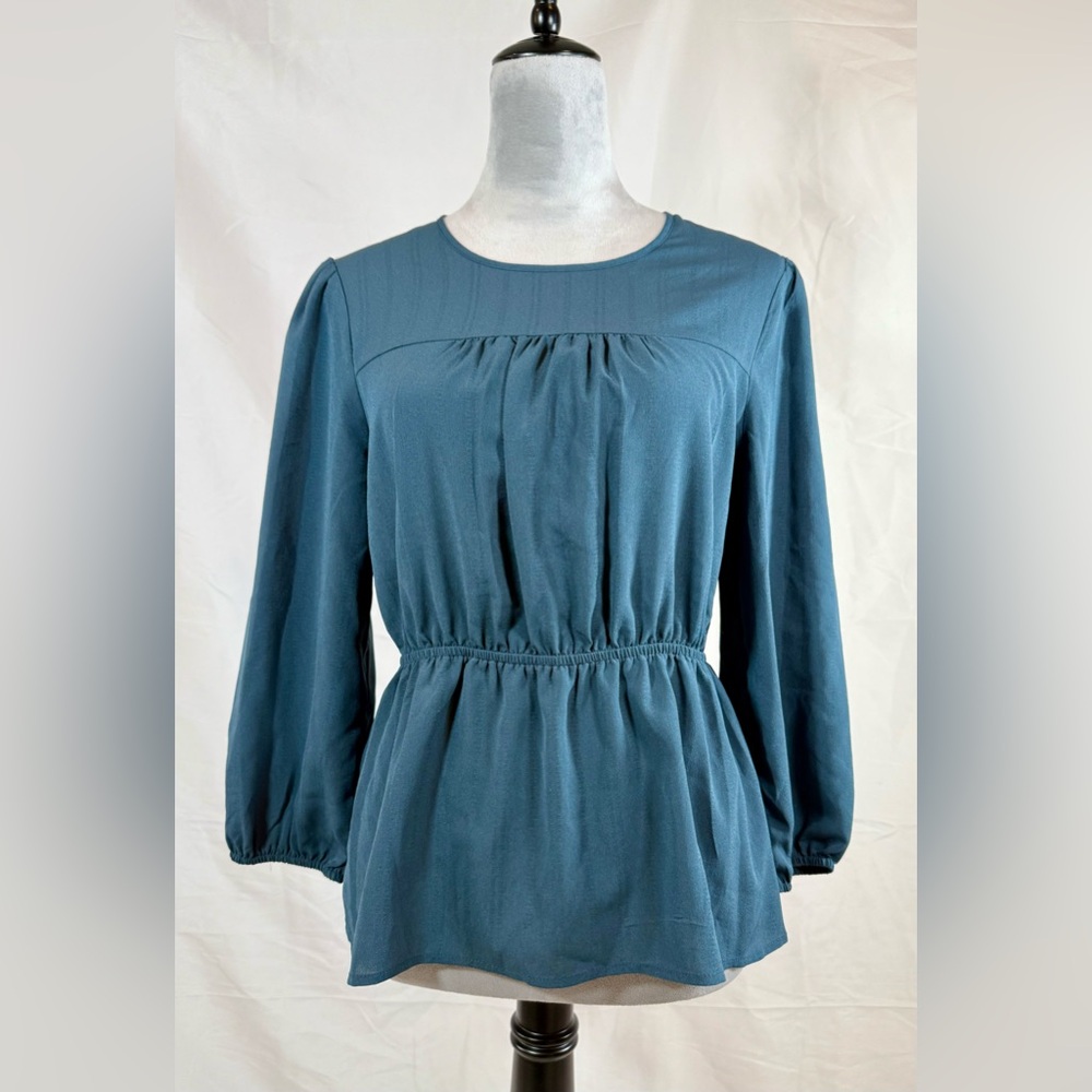 BCBGMaxazria teal peplum blouse top size small work, office, holidays, church